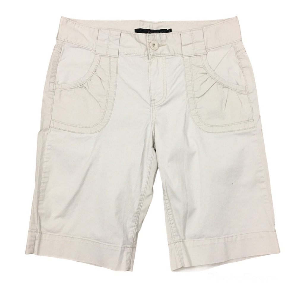 Calvin Klein Beige Cream Cotton Stretch Bermuda Shorts Size 8